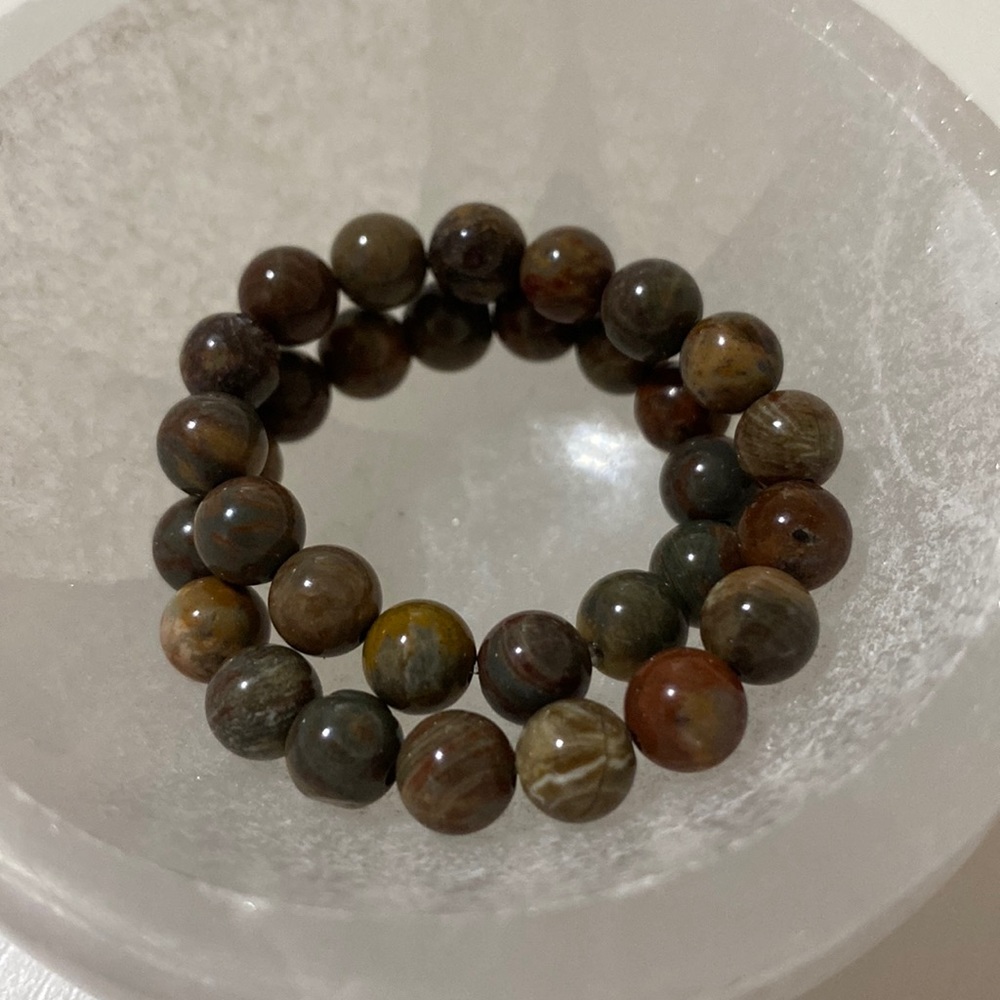 POLYCHROME JASPER BEADED BRACELET, ON STRETCH CORD